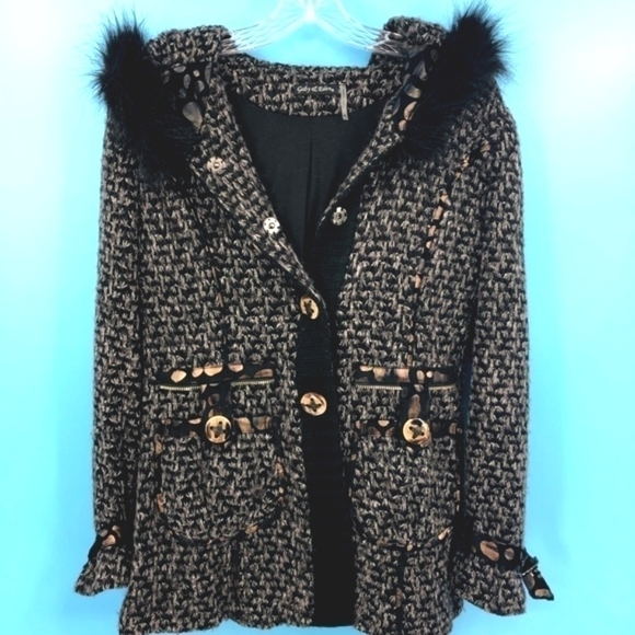 Gaby & Eden Women's M Black Cardigan Sweater Jacket With Vegan Faux Fur - Picture 3 of 9